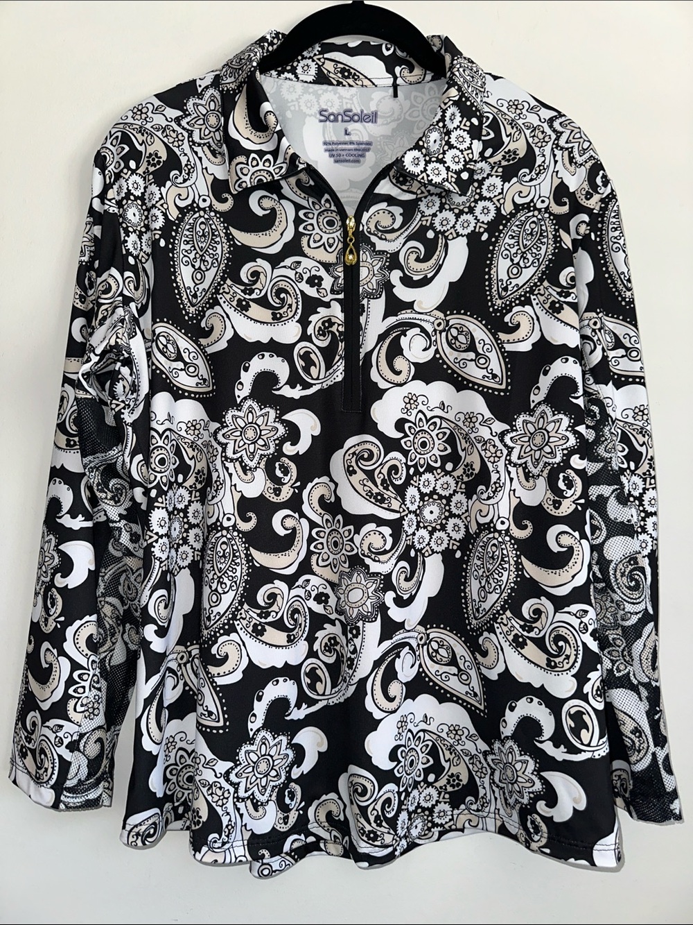 San Soleil Floral Paisley Print 1/4-Zip UV 50 Sun Protection L/S Top, L